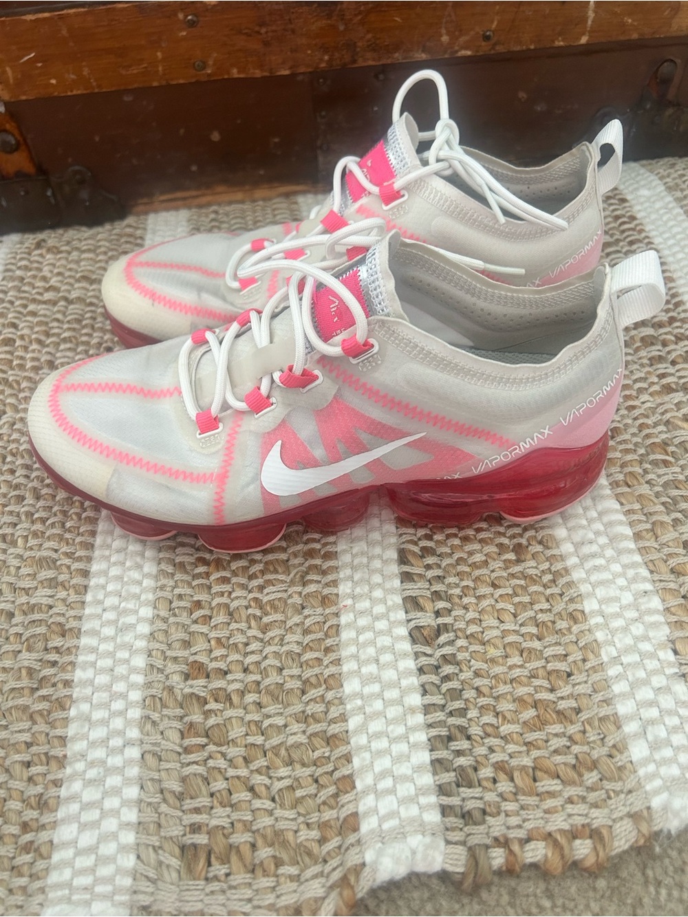 Nike Pink and White VaporMax React Running Sneakers